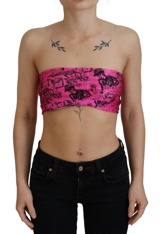 John Galliano Pink Newspaper Print Bra Cropped Blouse John Galliano