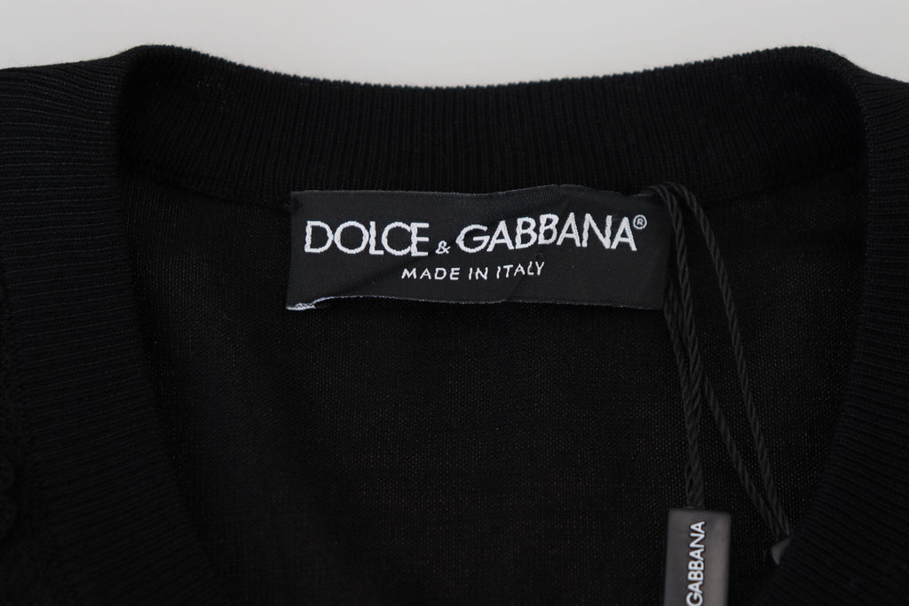 Dolce & Gabbana black floral lace button cardigan sweater with intricate lace detailing and elegant design.