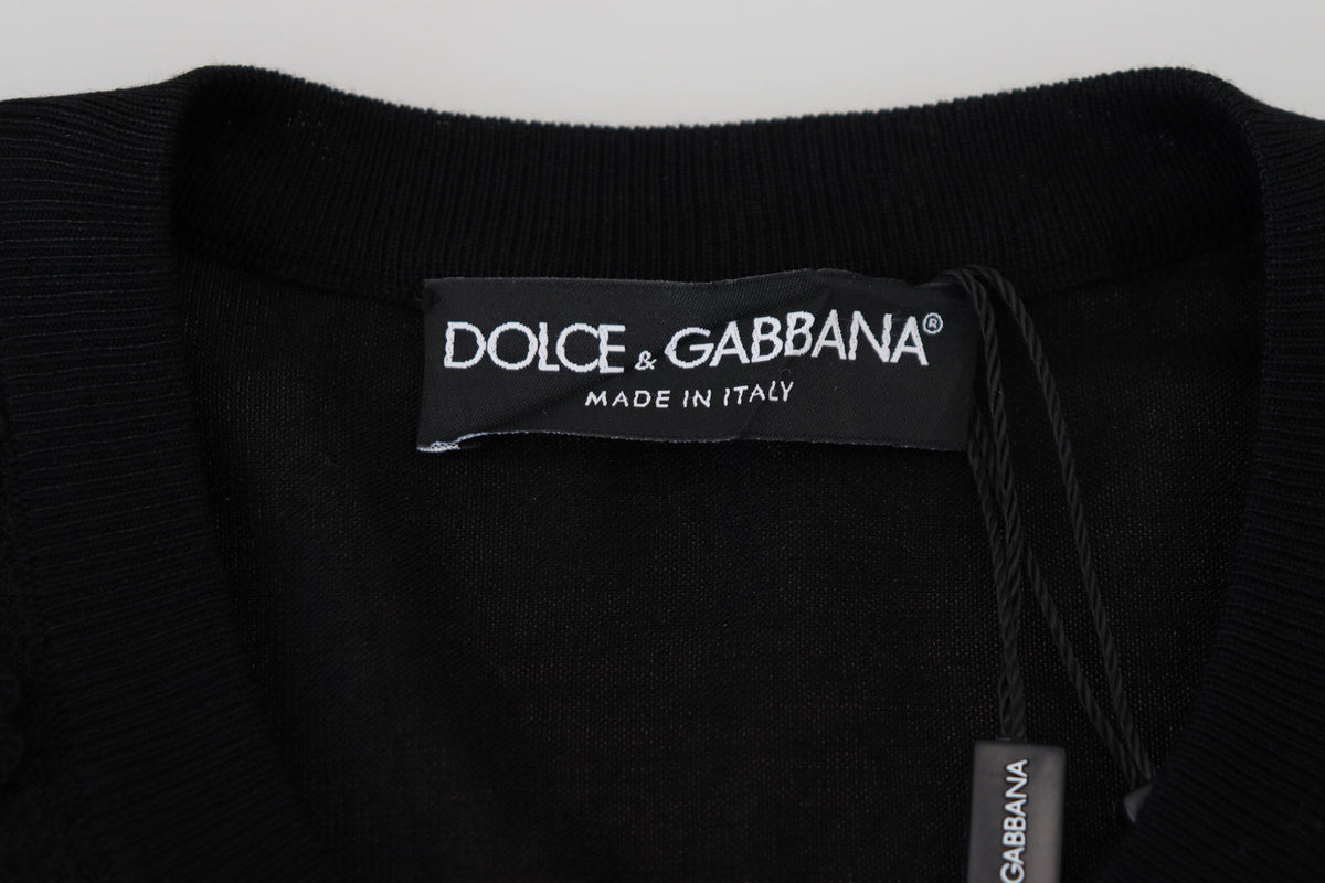 Dolce & Gabbana black floral lace button cardigan sweater with intricate lace detailing and elegant design.