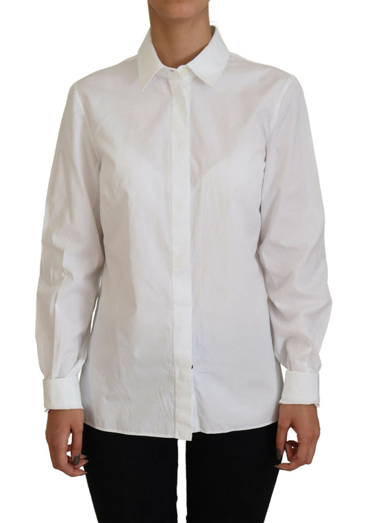 Dolce & Gabbana White Cotton Collared Long Sleeves Formal Top Dolce & Gabbana
