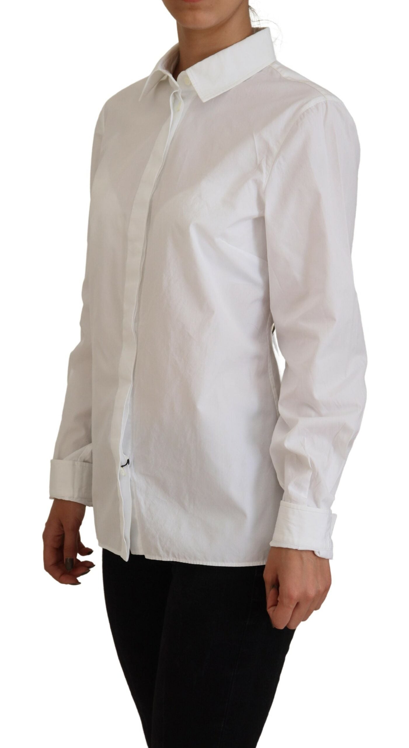 Dolce & Gabbana White Cotton Collared Long Sleeves Formal Top Dolce & Gabbana