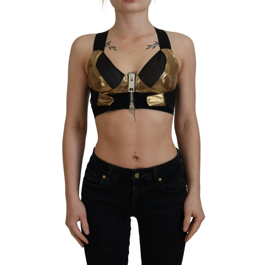Dolce & Gabbana Black Gold Sleeveless Cropped Bustier Top Dolce & Gabbana