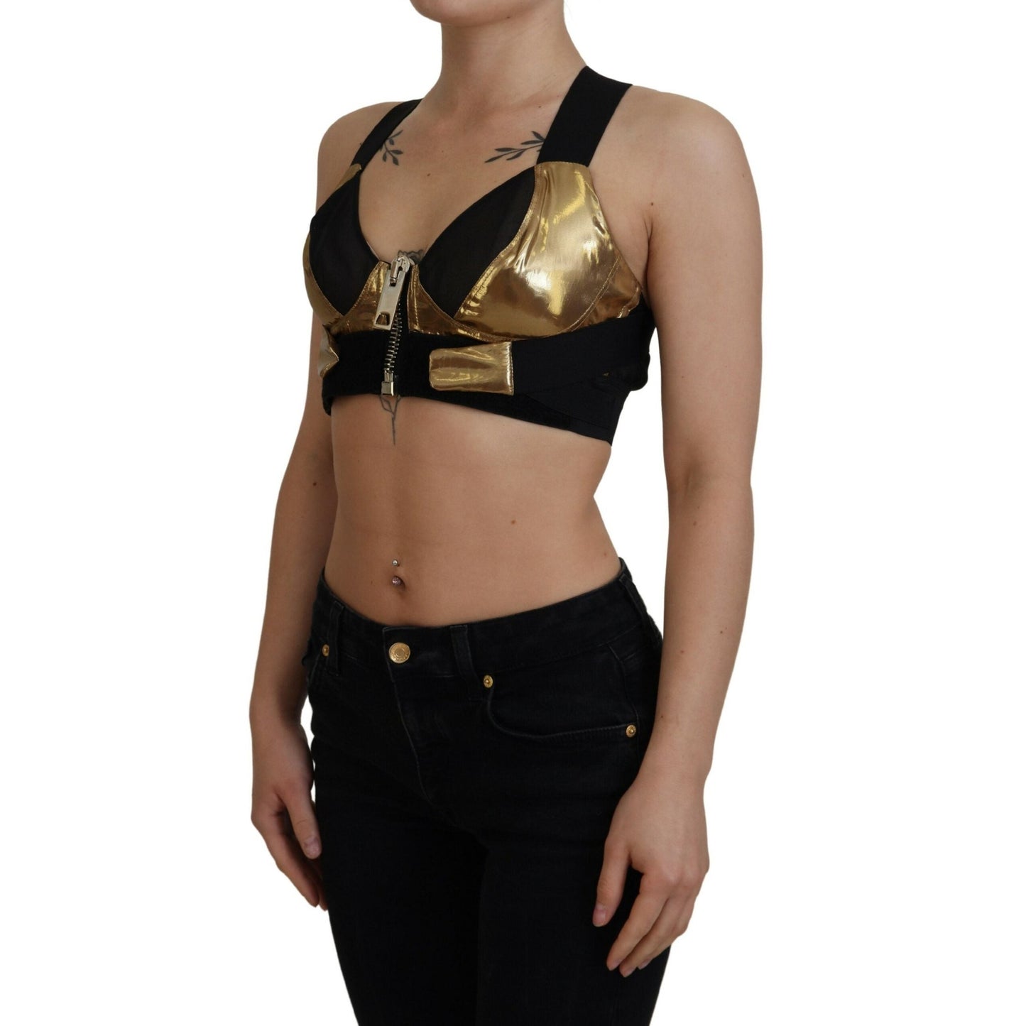 Dolce & Gabbana Black Gold Sleeveless Cropped Bustier Top Dolce & Gabbana