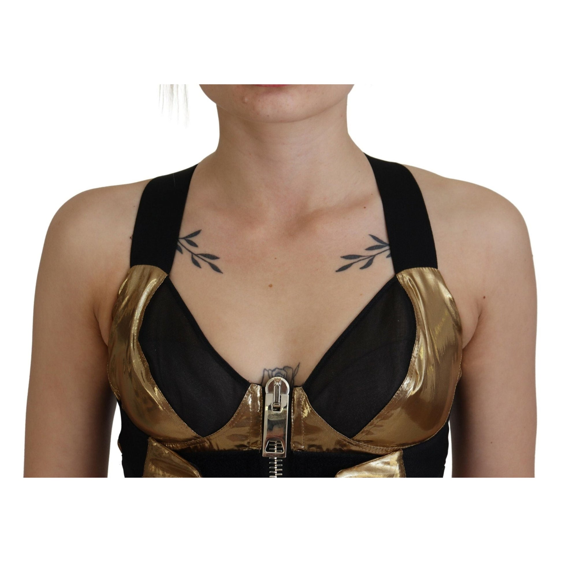Dolce & Gabbana Black Gold Sleeveless Cropped Bustier Top Dolce & Gabbana