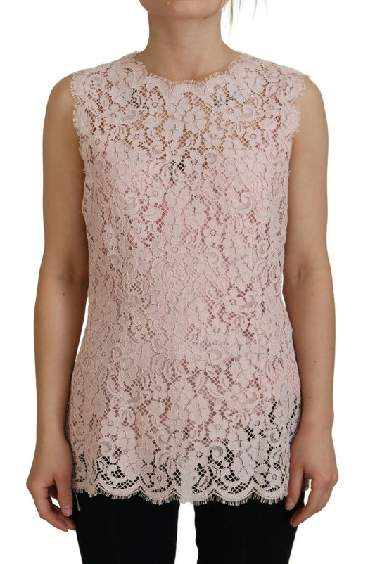 Dolce & Gabbana Pink Floral Lace Sleeveless Tank Blouse Top Dolce & Gabbana