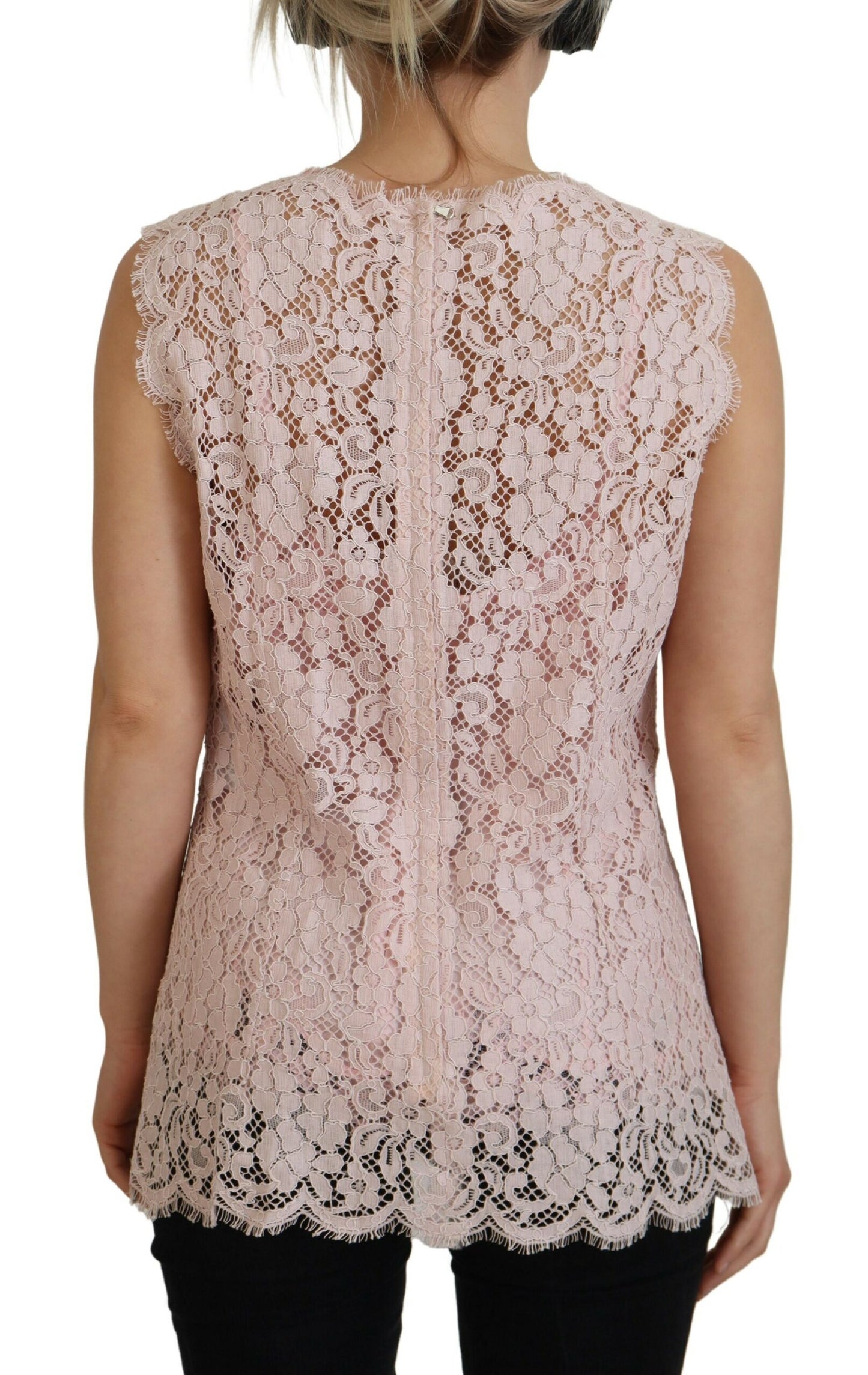 Dolce & Gabbana Pink Floral Lace Sleeveless Tank Blouse Top Dolce & Gabbana