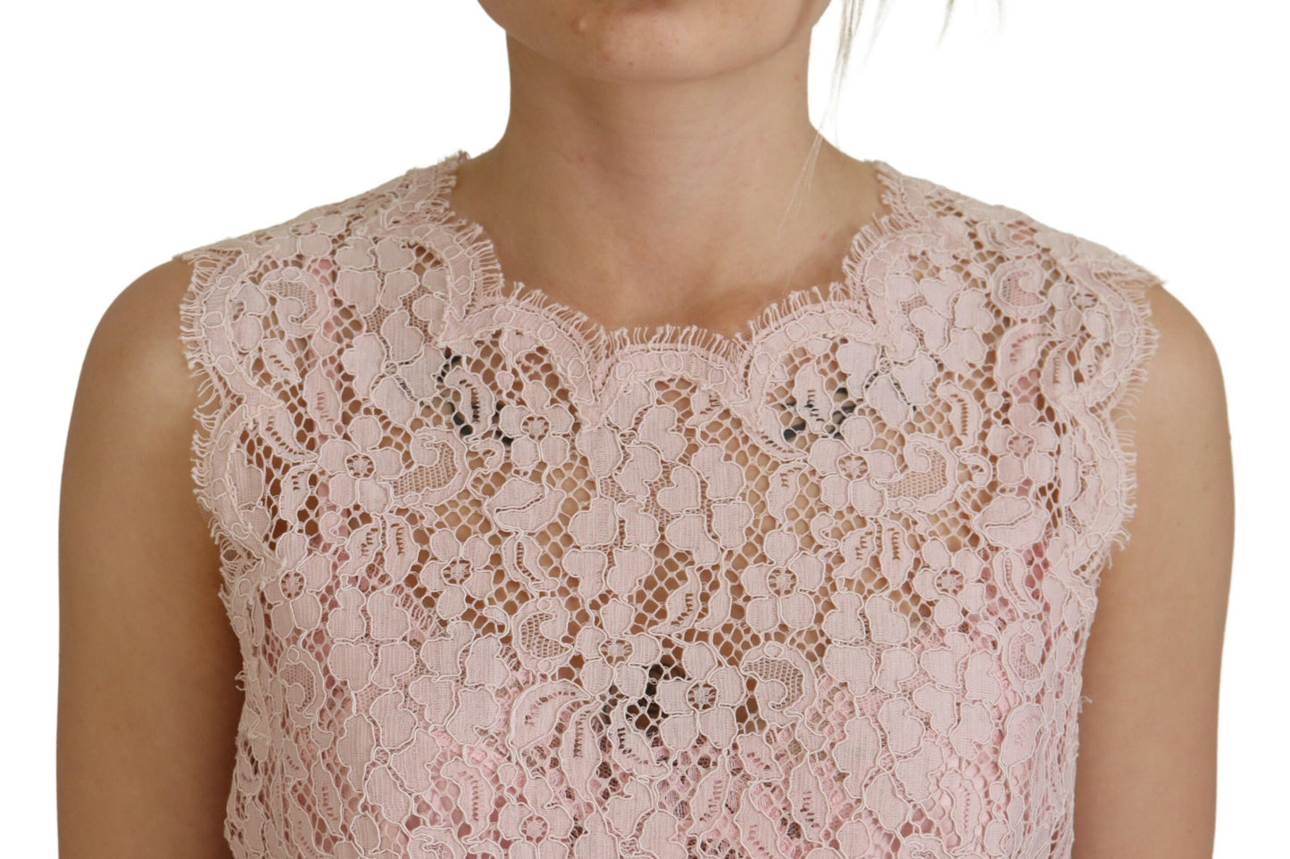 Dolce & Gabbana Pink Floral Lace Sleeveless Tank Blouse Top Dolce & Gabbana