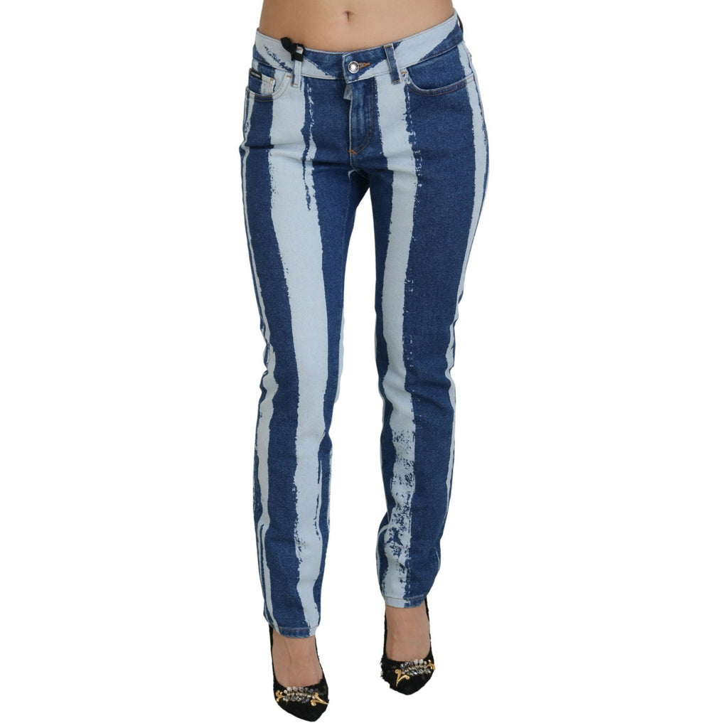 Dolce & Gabbana Cobalt Blue Stripes Skinny Denim Cotton Jeans