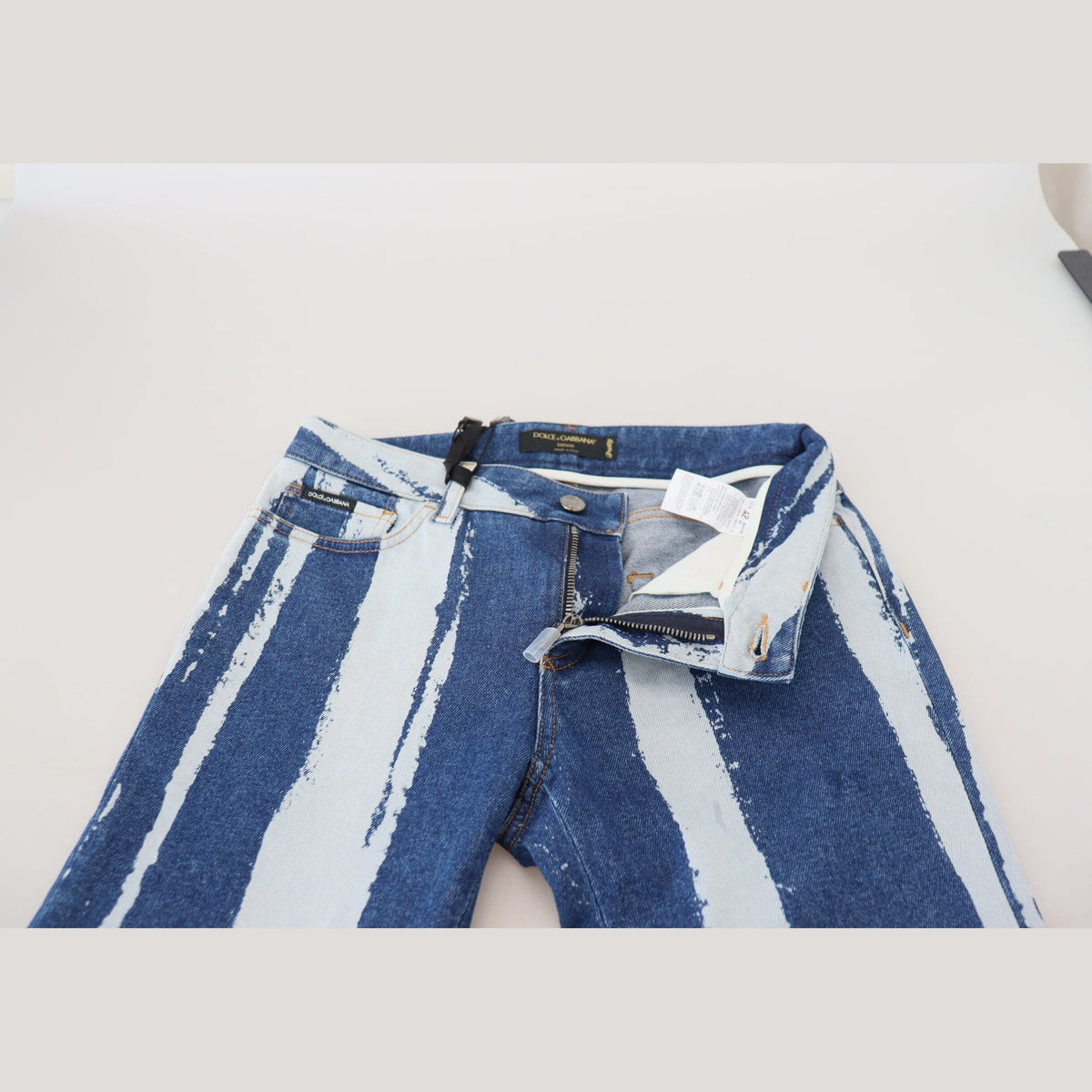 Dolce & Gabbana Cobalt Blue Stripes Skinny Denim Cotton Jeans