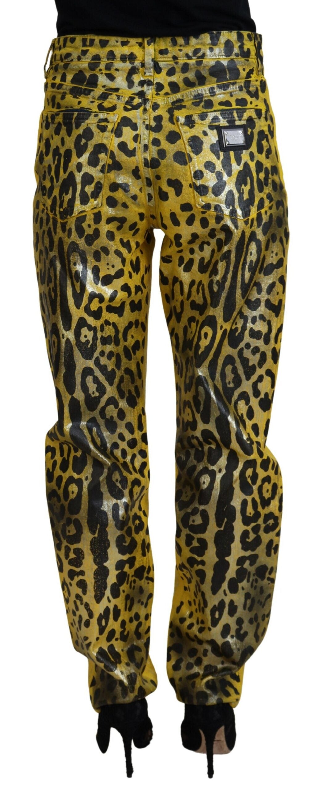 Dolce & Gabbana Yellow Leopard Cotton Straight Denim Jeans Dolce & Gabbana