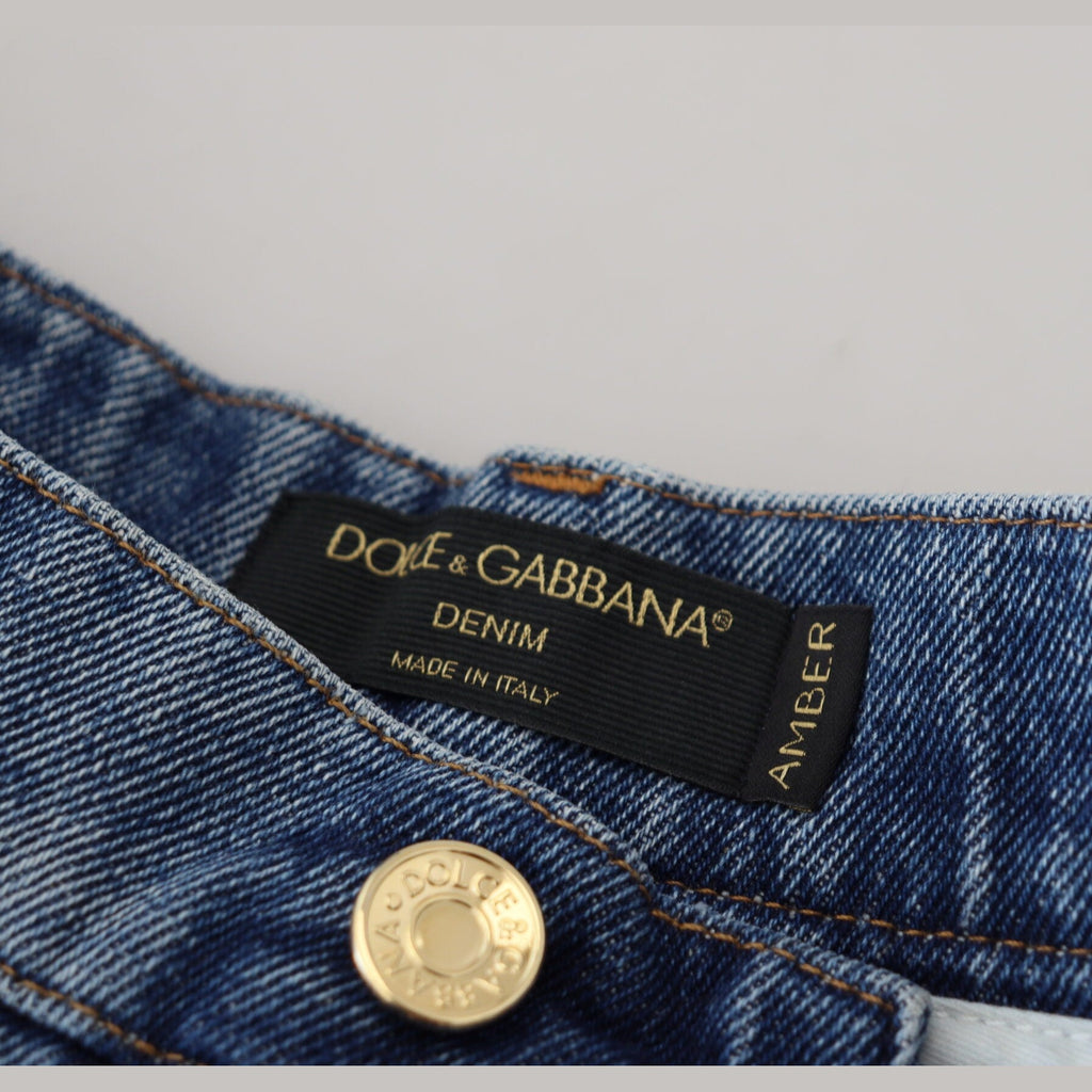 Dolce & Gabbana Blue Tattered Skinny Denim Cotton Jeans
