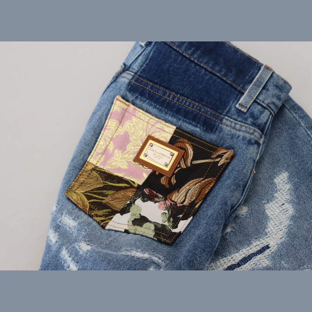 Dolce & Gabbana Blue Tattered Skinny Denim Cotton Jeans