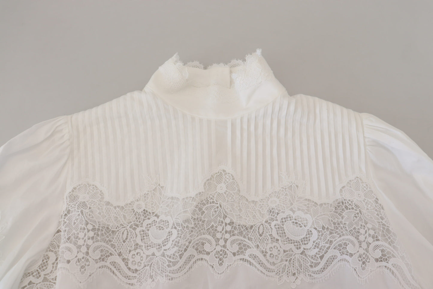 Dolce & Gabbana White Cotton Lace Trim Turtle Neck Blouse Top Dolce & Gabbana