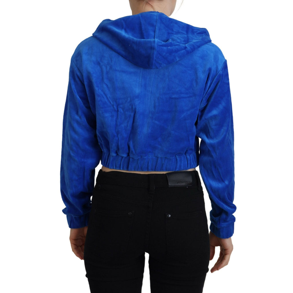 Juicy Couture Blue Cotton Full Zip Cropped Hooded Sweatshirt Sweater