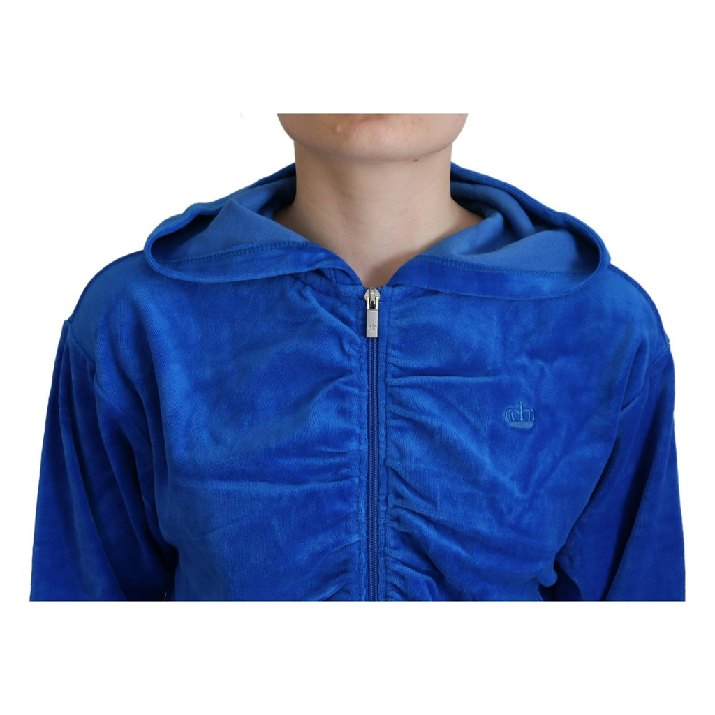 Juicy Couture Blue Cotton Full Zip Cropped Hooded Sweatshirt Sweater