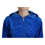 Juicy Couture Blue Cotton Full Zip Cropped Hooded Sweatshirt Sweater