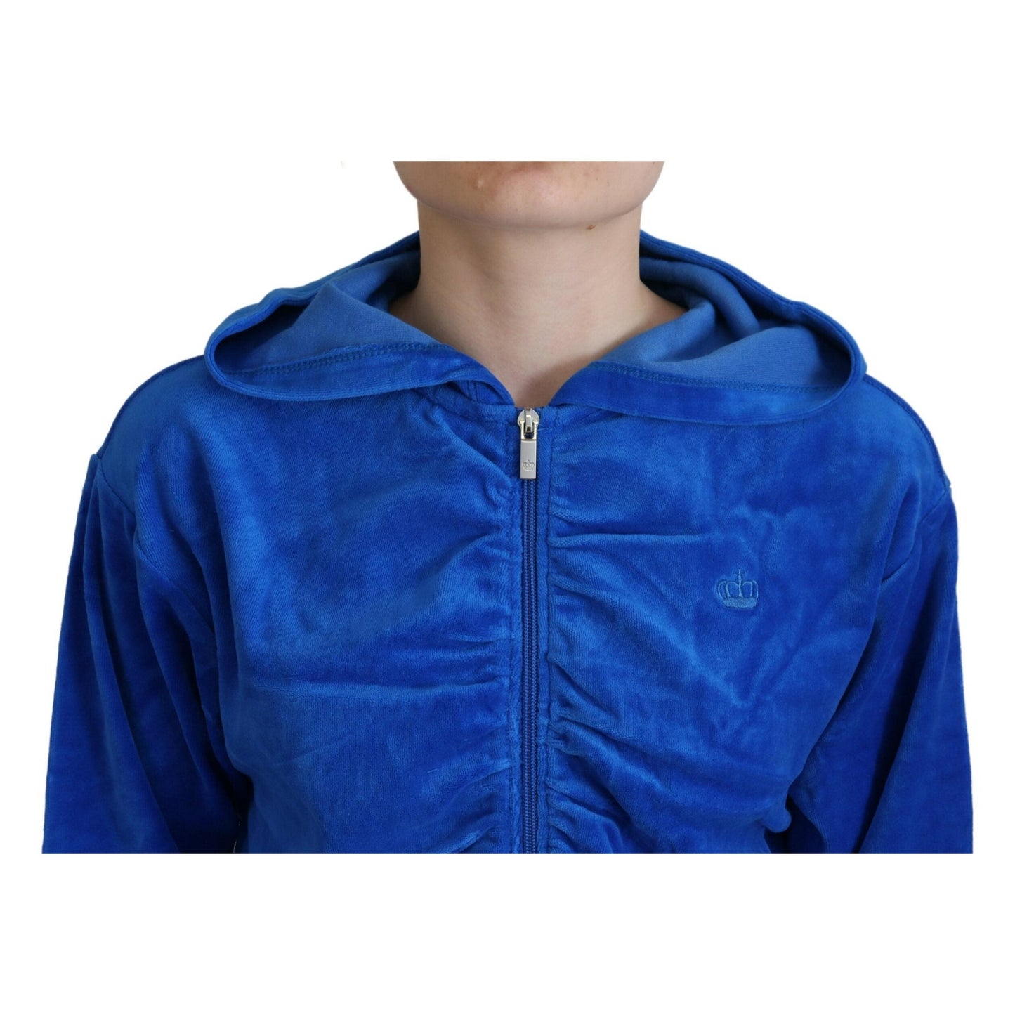 Juicy Couture Blue Cotton Full Zip Cropped Hooded Sweatshirt Sweater