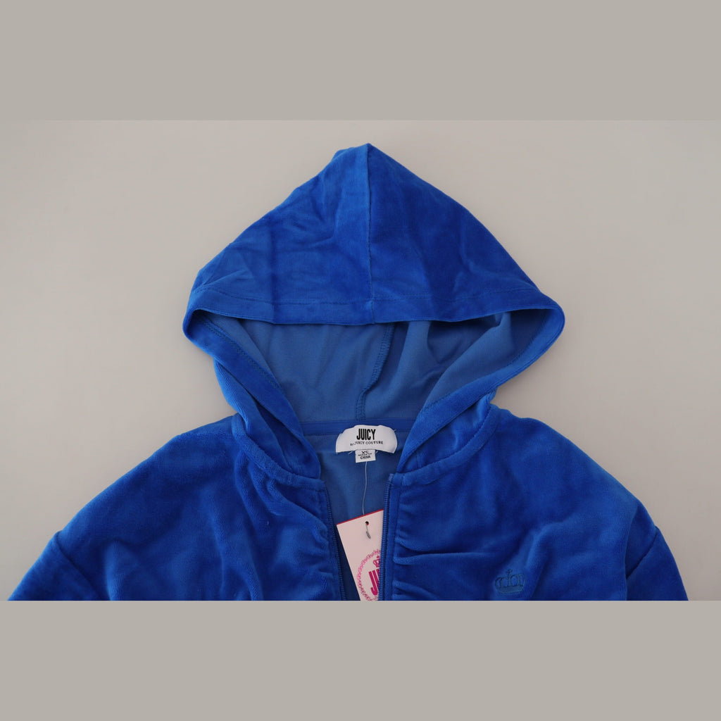 Juicy Couture Blue Cotton Full Zip Cropped Hooded Sweatshirt Sweater