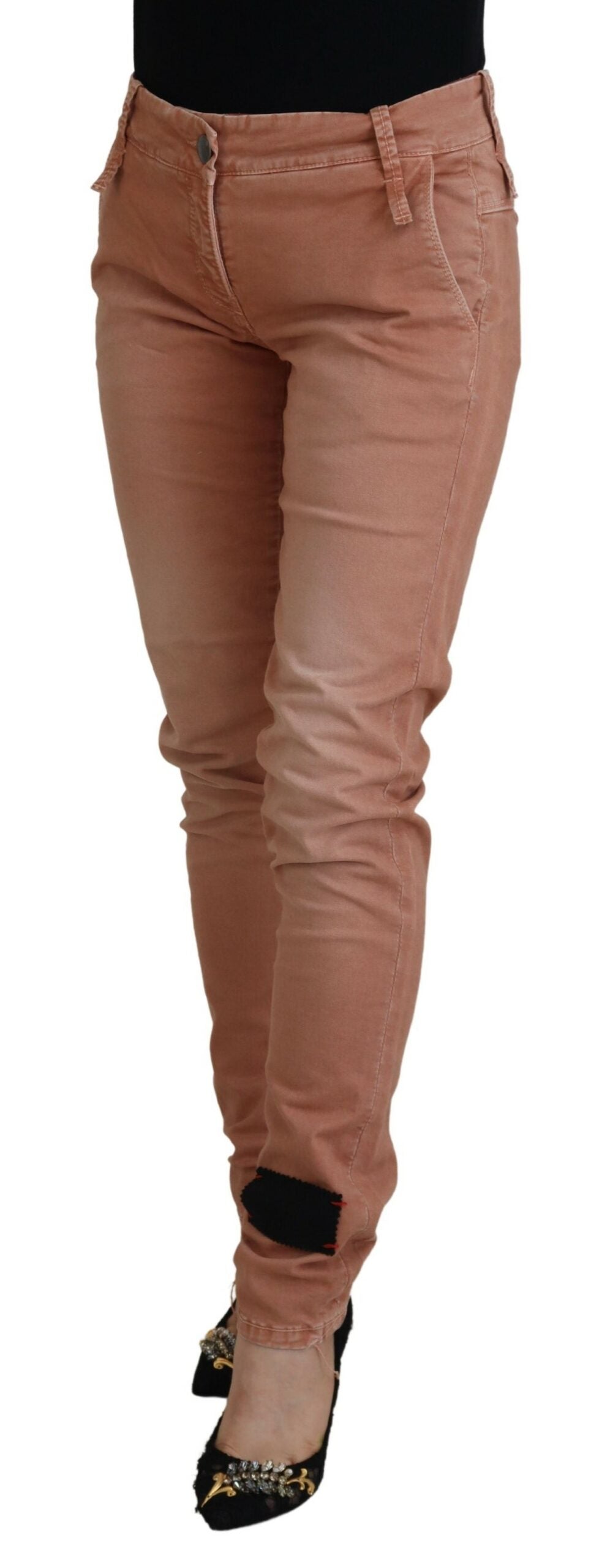 Acht Pink Mid Waist Slim Fit Women Casual Pants Acht