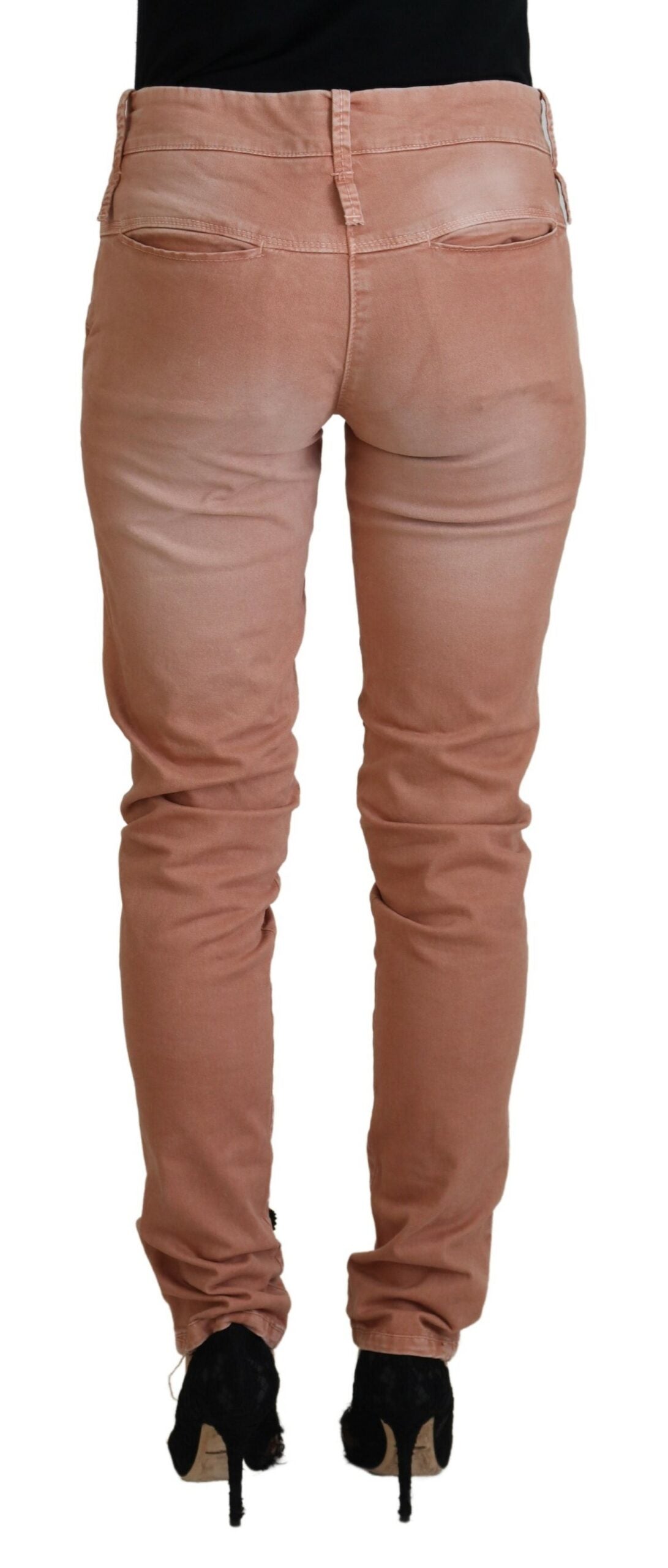 Acht Pink Mid Waist Slim Fit Women Casual Pants Acht