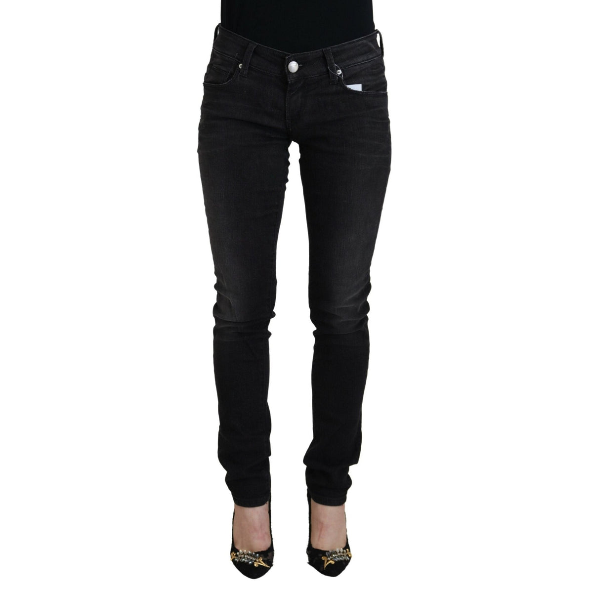 Acht Black Cotton Low Waist Slim Fit Women Casual Denim Jeans