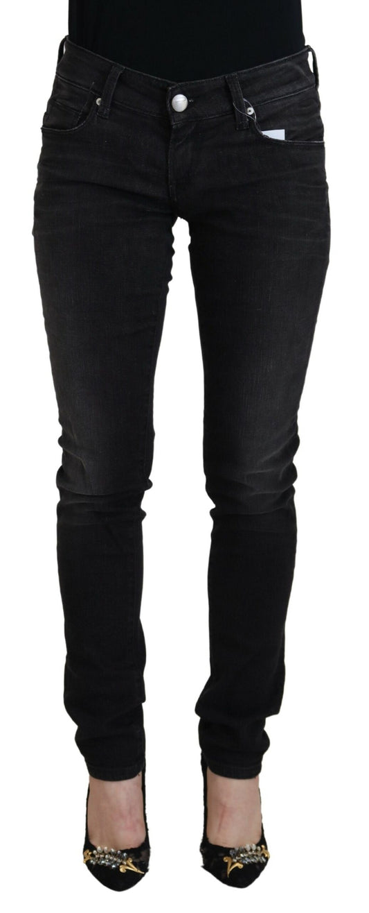 Acht Black Cotton Low Waist Slim Fit Women Casual Denim Jeans Acht