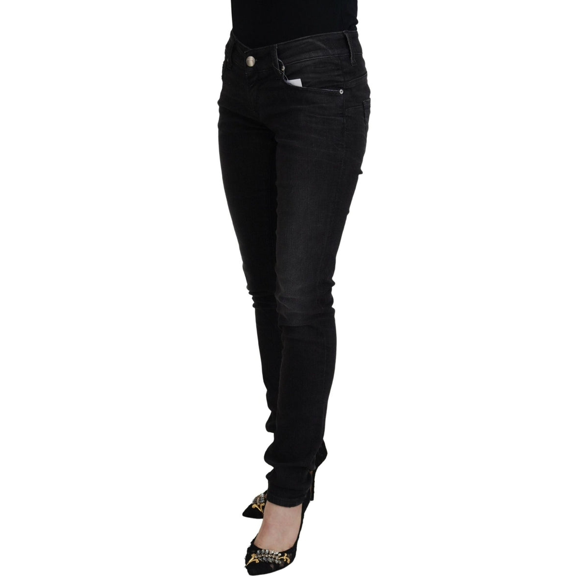 Acht Black Cotton Low Waist Slim Fit Women Casual Denim Jeans