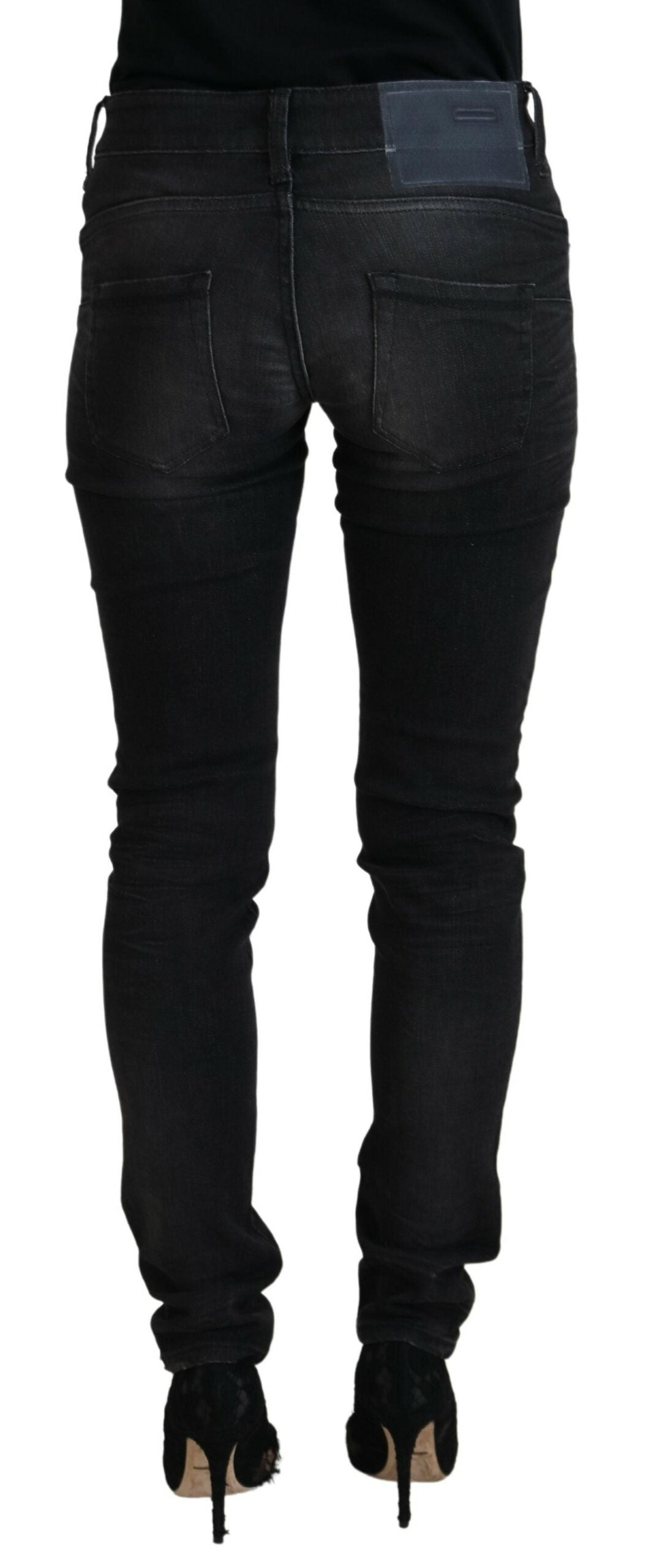 Acht Black Cotton Low Waist Slim Fit Women Casual Denim Jeans Acht