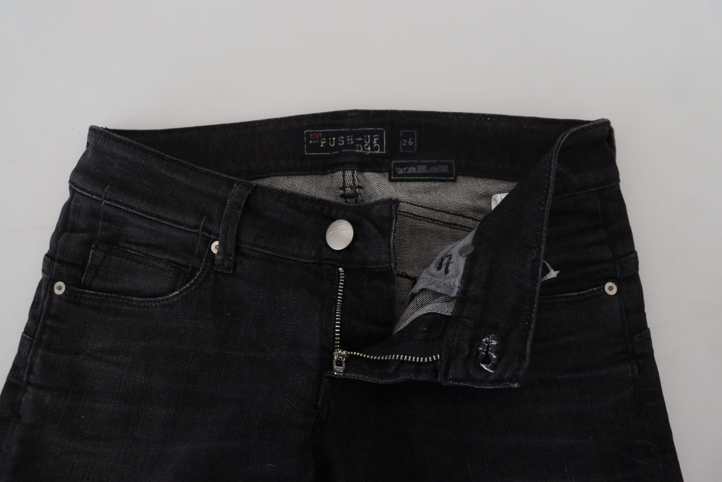 Acht Black Cotton Low Waist Slim Fit Women Casual Denim Jeans Acht