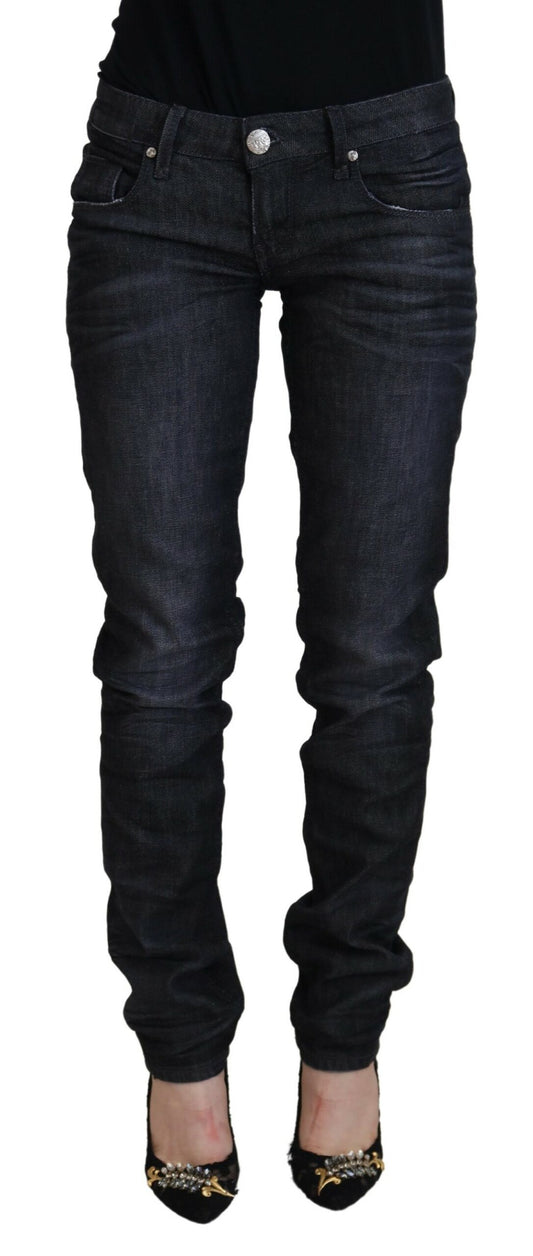 Acht Black Cotton Low Waist Slim Fit Women Casual Denim Jeans Acht