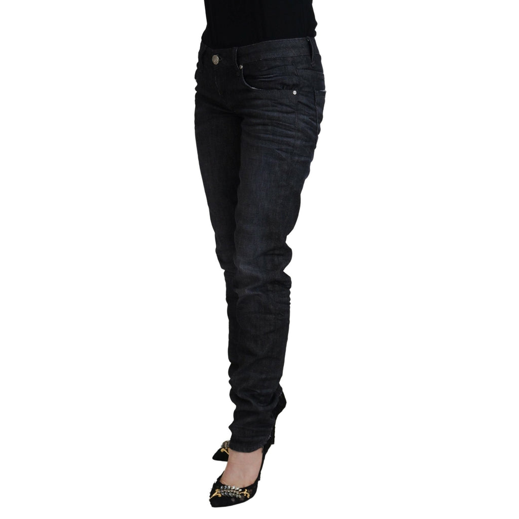 Acht Black Cotton Low Waist Slim Fit Women Casual Denim Jeans