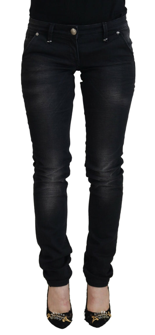 Acht Black Washed Cotton Skinny Women Casual Denim Jeans Acht
