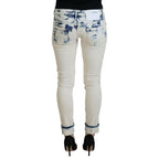 Acht White Blue Cotton Skinny Women Tattered Denim Jeans