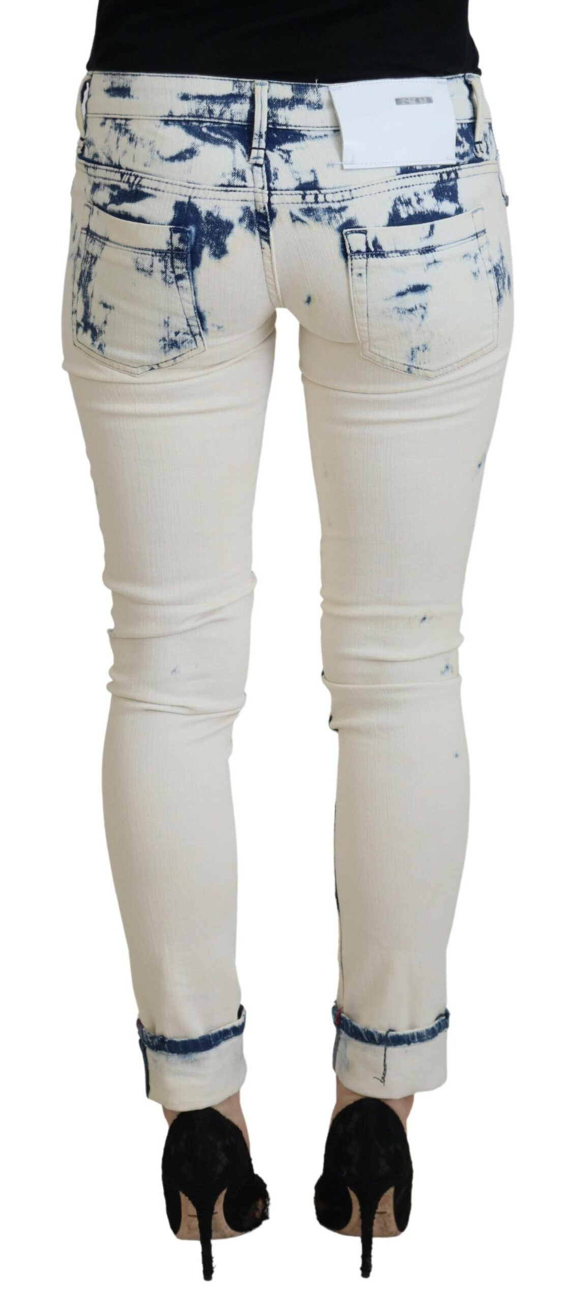 Acht White Blue Cotton Skinny Women Tattered Denim Jeans Acht