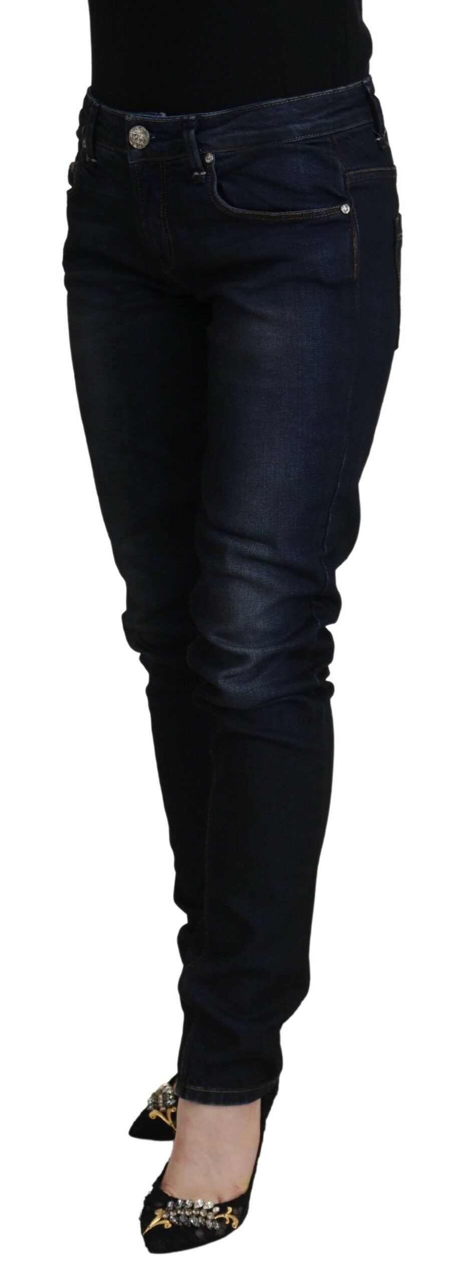 Acht Blue Cotton Skinny Low Waist Women Casual Denim Jeans Acht