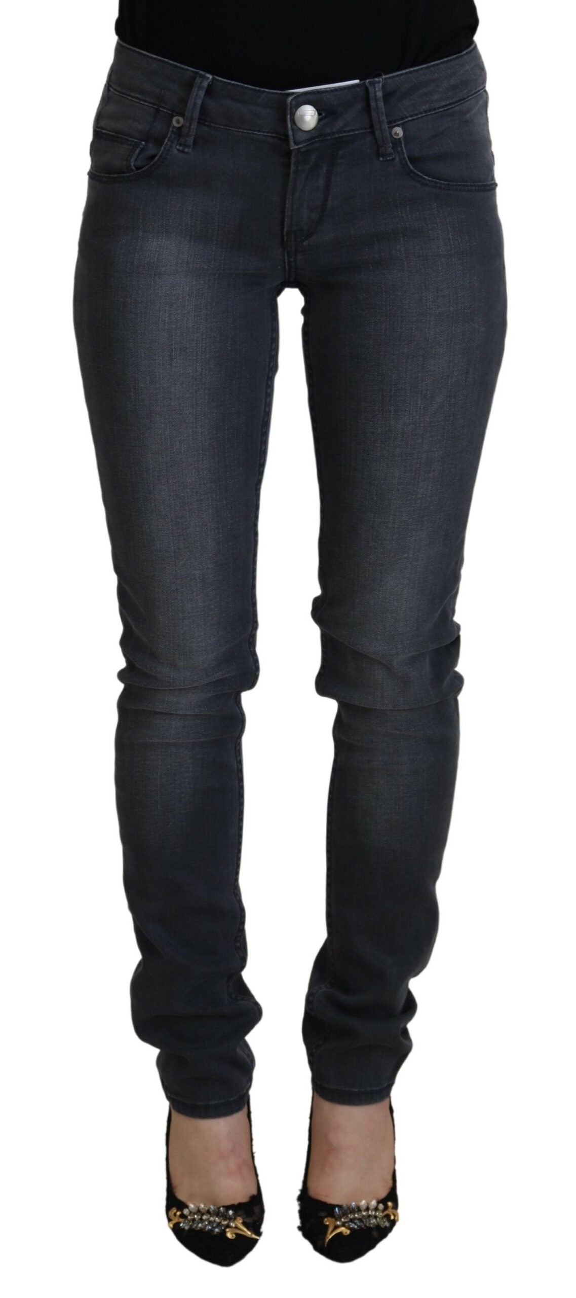 Acht Gray Cotton Skinny Low Waist Women Casual Denim Jeans Acht