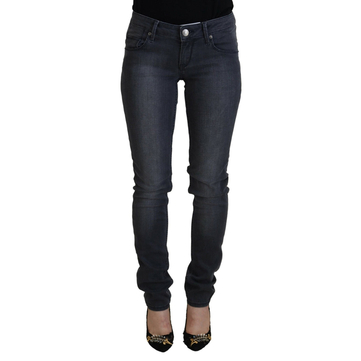 Acht Gray Cotton Skinny Low Waist Women Casual Denim Jeans