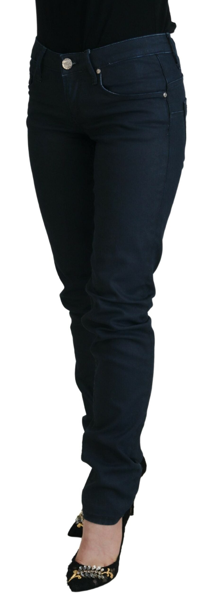 Acht Blue Cotton Skinny Low Waist Women Casual Denim Jeans Acht