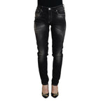 Acht Black Washed Mid Waist Tapered Women Casual Denim Jeans
