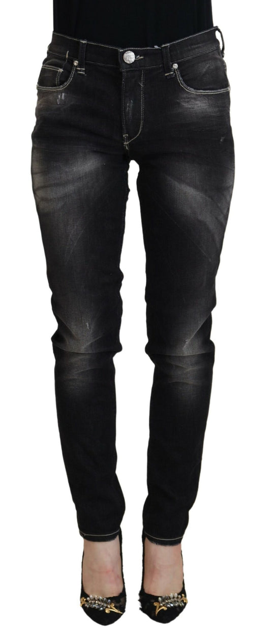 Acht Black Washed Mid Waist Tapered Women Casual Denim Jeans Acht