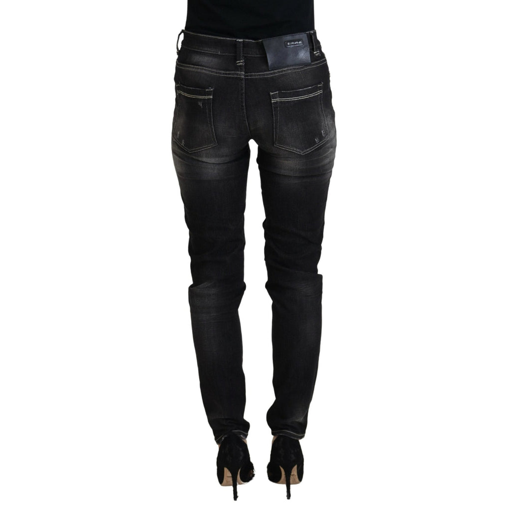 Acht Black Washed Mid Waist Tapered Women Casual Denim Jeans