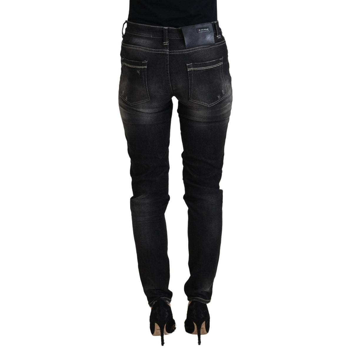 Acht Black Washed Mid Waist Tapered Women Casual Denim Jeans