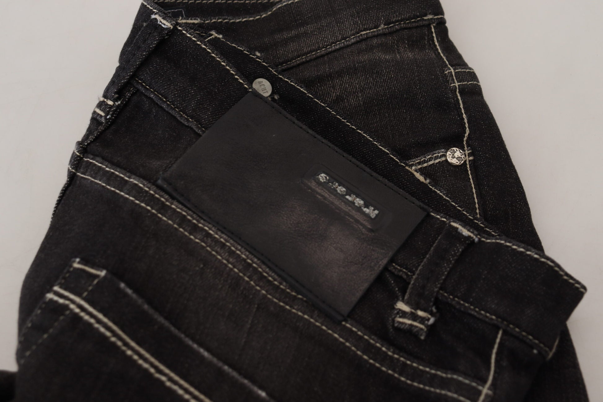 Acht Black Washed Mid Waist Tapered Women Casual Denim Jeans Acht