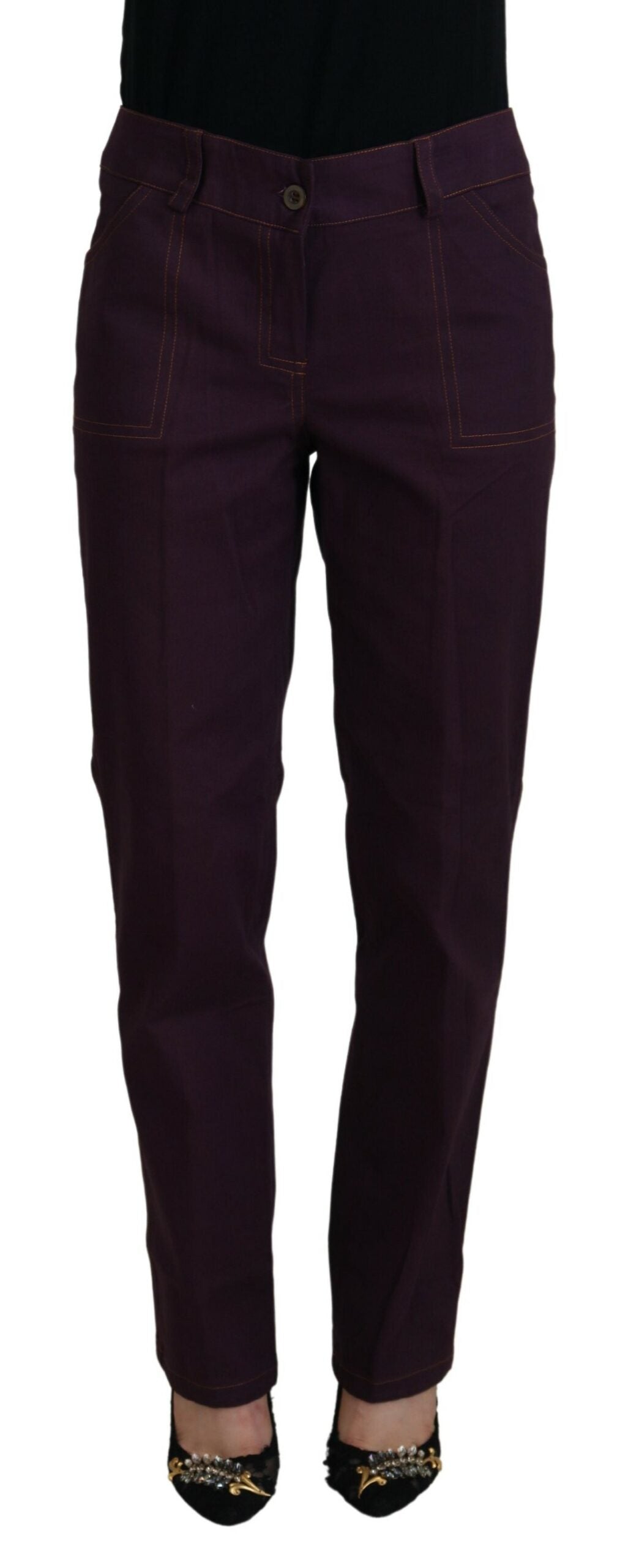 BENCIVENGA Purple Cotton Mid Waist Women Tapered Pants BENCIVENGA