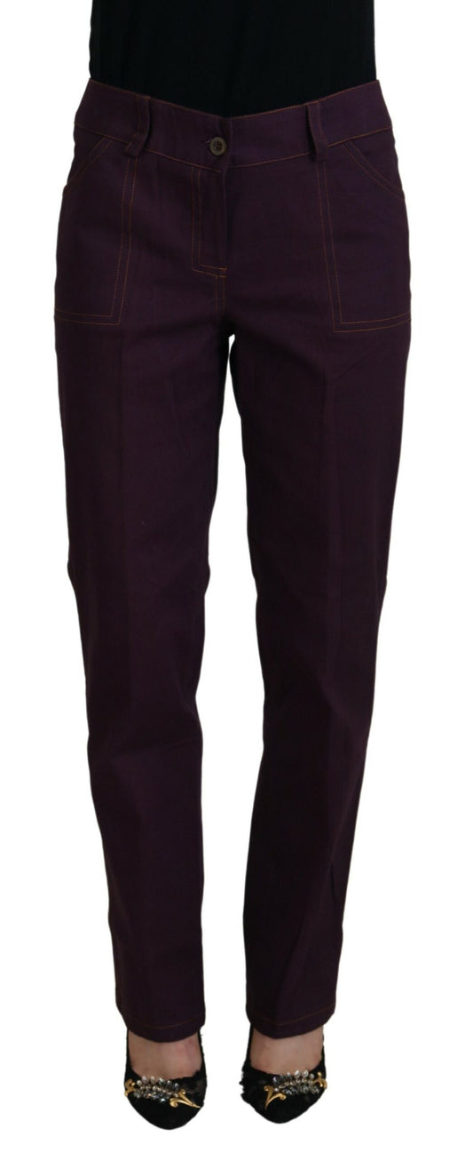 BENCIVENGA Purple Cotton Mid Waist Women Tapered Pants BENCIVENGA