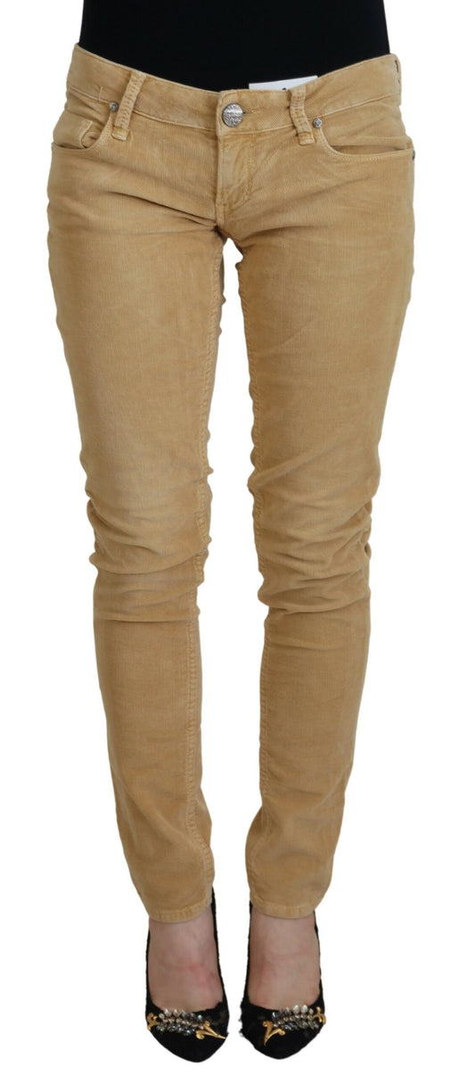 Acht Brown Cotton Corduroy Low Waist Women Casual Jeans Acht
