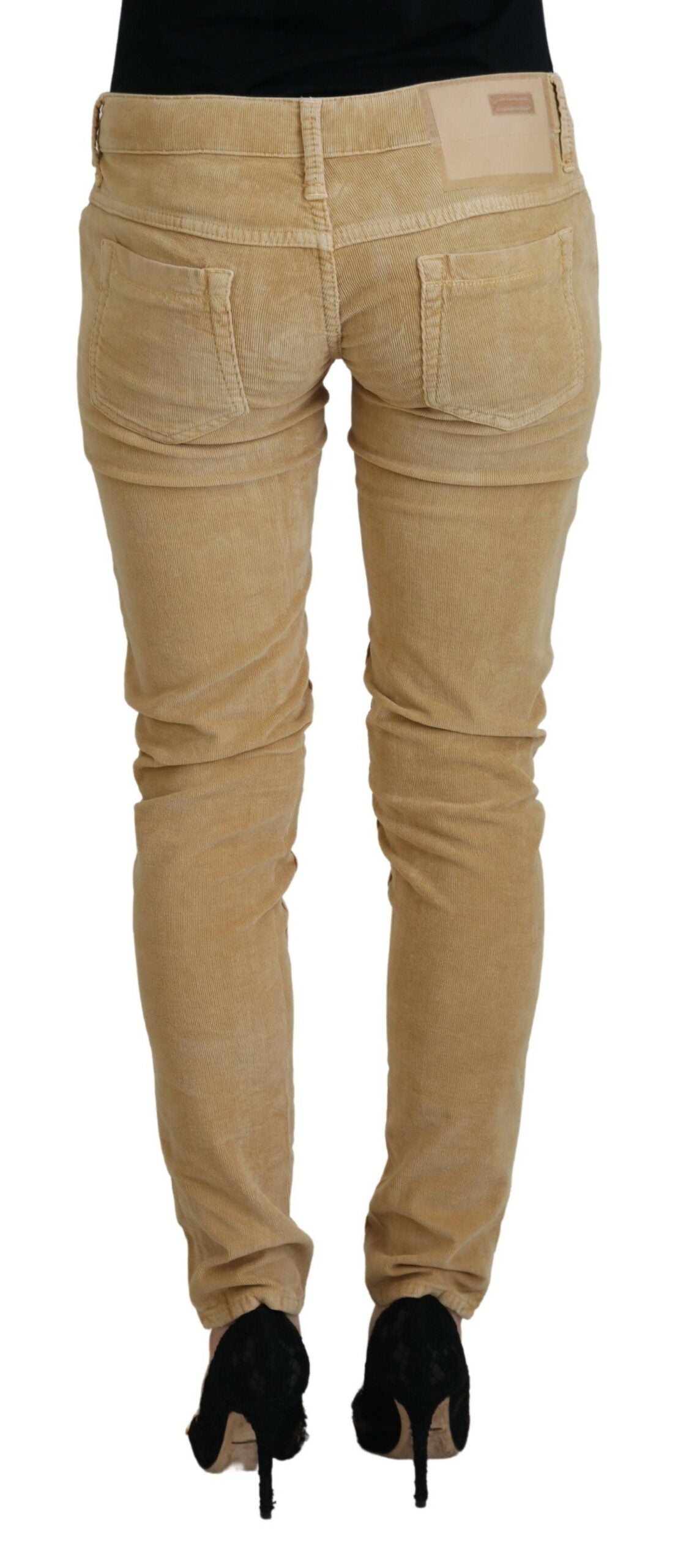 Acht Brown Cotton Corduroy Low Waist Women Casual Jeans Acht