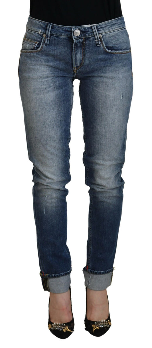 Acht Blue Washed Cotton Low Waist Women Casual Jeans Acht