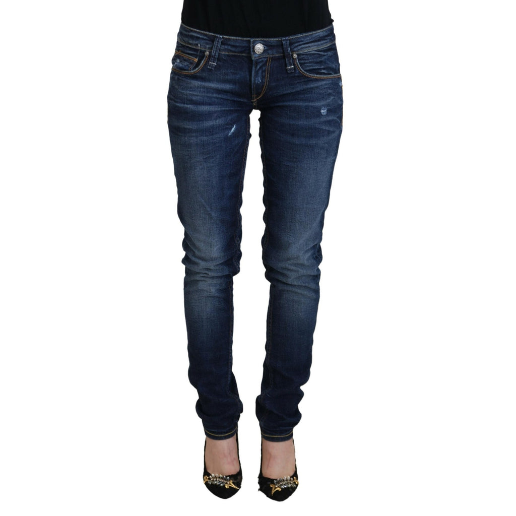 Acht Blue Washed Cotton Low Waist Women Casual Jeans