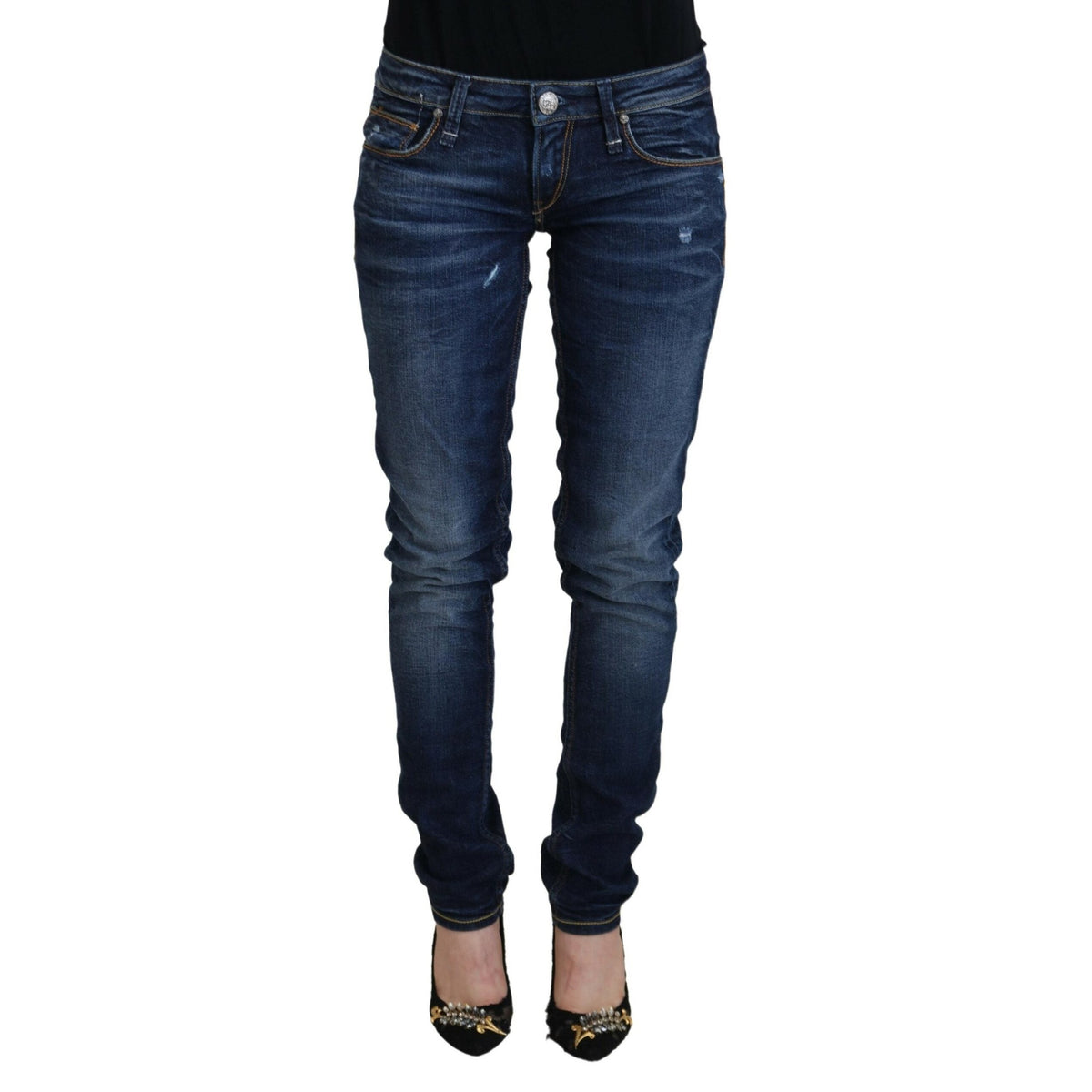 Acht Blue Washed Cotton Low Waist Women Casual Jeans